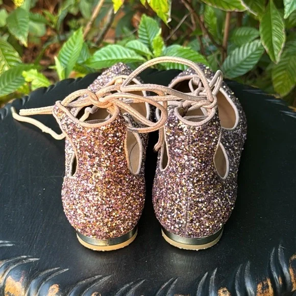 AQUAZZURA Firenze Christy Glittered Leather Flats, size 37 (6 US) - Picture 7 of 9